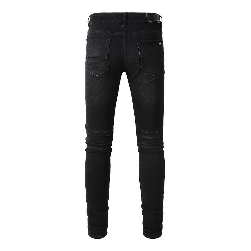 Men's Jeans Black Distressed Streetwear Style Tie Dye Bandana Ribs Patch Skinny Stretch Holes Slim Fit High Street Ripped 230330