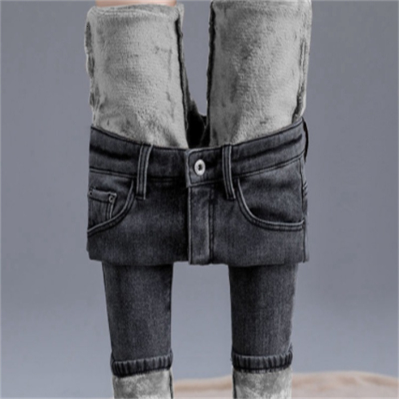 Women's Jeans Spring Autumn and Winter Skinny Warm Jean Velvet Ankle Length Casual Thick Pencil Pants Basic Fleece Denim Trousers 230330