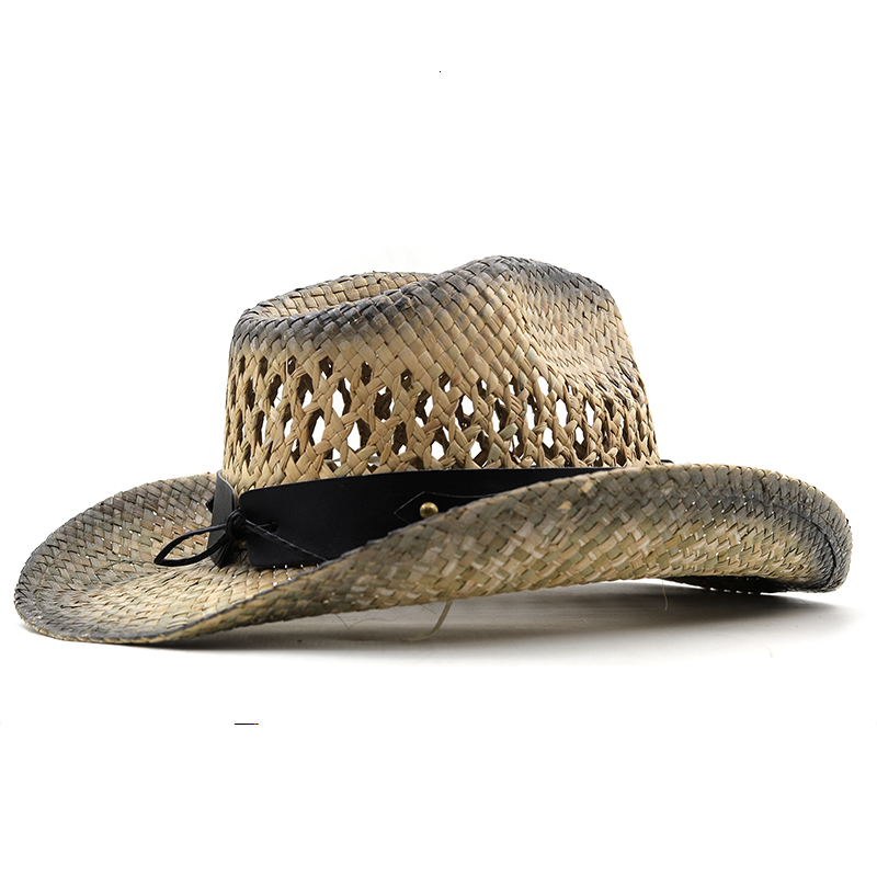 Wide Brim Hats Bucket Hollow straw hat Straw Cowboy Western Beach Felt Suns Party Cap for Man Women 3colors summer jazz 230330