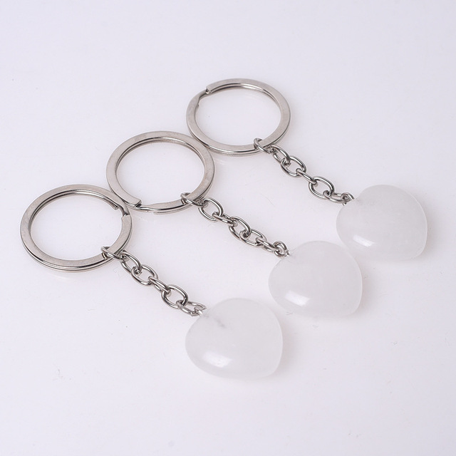 Natural Stone heart Keychain Key Ring Gem rose Quartz Amethyst love Pendants Charms keyring