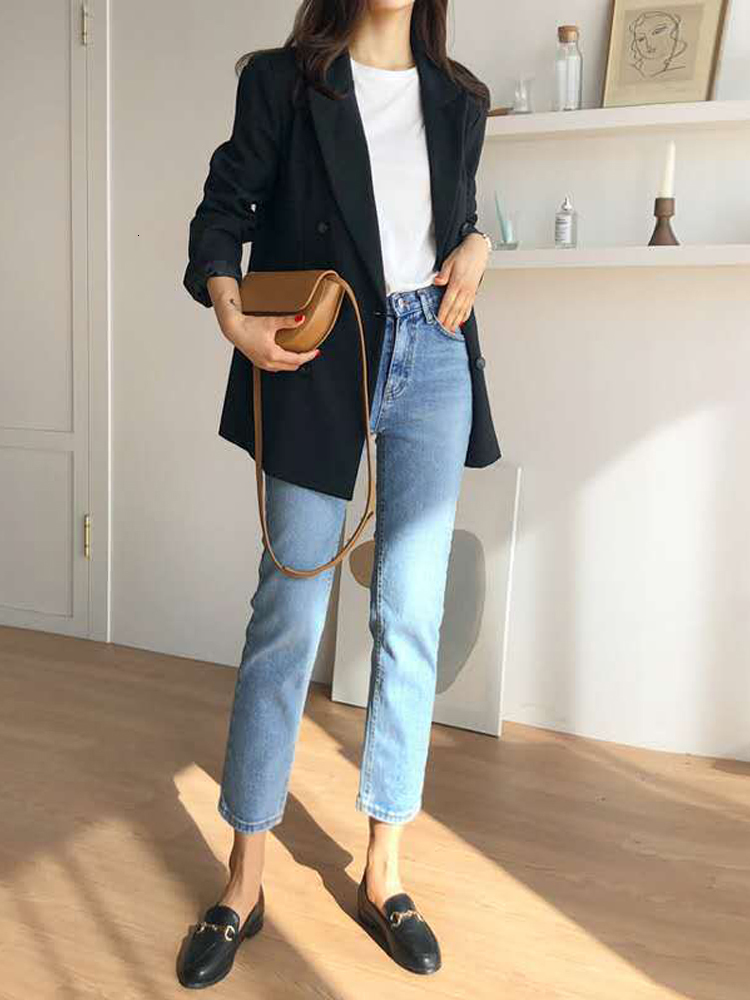 Women's Jeans Straight jean spring Korean fashion high waist retro slim streetwear boyfriend cigarette washed denim pants for girl 230330