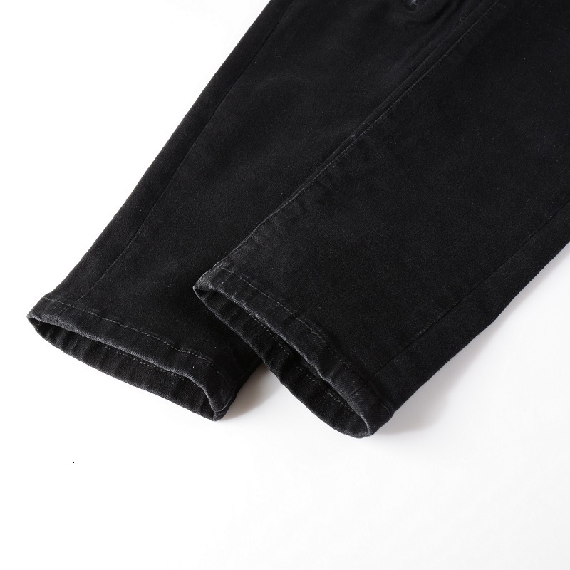 Men's Jeans Black Distressed Streetwear Style Tie Dye Bandana Ribs Patch Skinny Stretch Holes Slim Fit High Street Ripped 230330