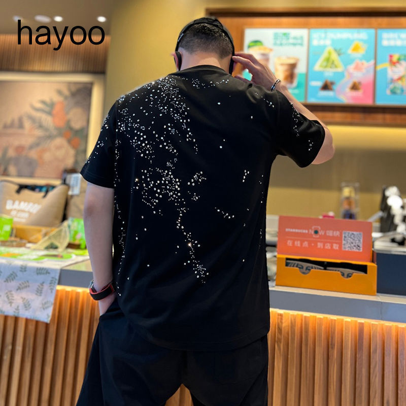 Men's Tracksuits Trend Heavy Industry Star Diamond Short Sleeve T-shirt Shorts Two Piece Men's Casual Summer Set 230330