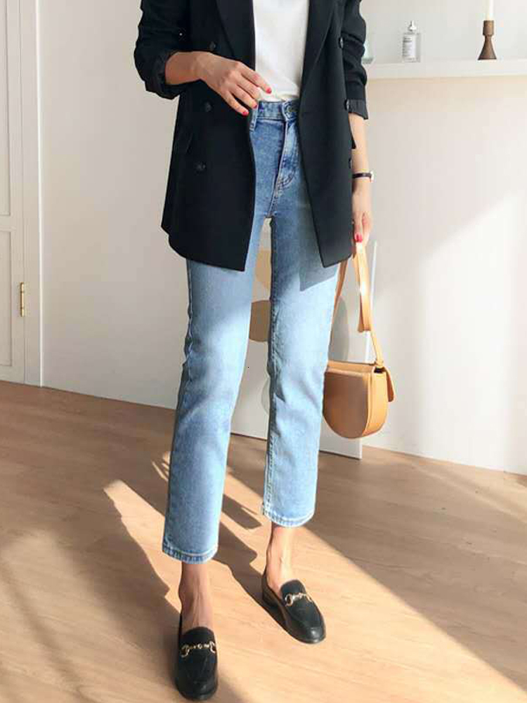 Women's Jeans Straight jean spring Korean fashion high waist retro slim streetwear boyfriend cigarette washed denim pants for girl 230330