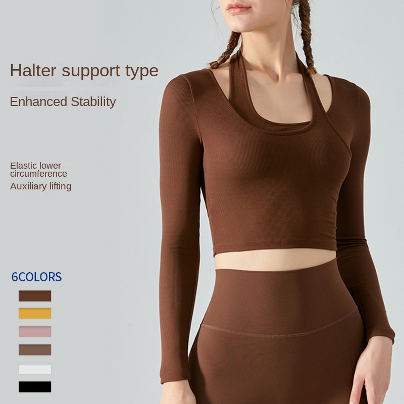 Ms luxury LL yoga clothes hanging neck off two long sleeve T-shirt with women cultivate one's morality short navel blouse designer removable bra hanging neck blouse, Yellow
Ms luxury LL yoga clothes hanging neck off two long sleeve T-shirt with women cultivate one's morality short navel blouse designer removable bra hanging neck blouse, Yellow