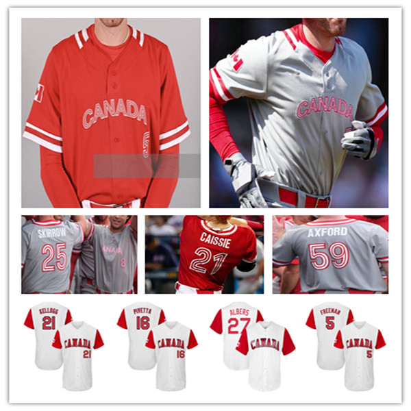 

2013 Team Canada Baseball Jersey Freddie Freeman Otto Lopez Bo Naylor Jared Young Abraham Toro Jacob Robson Owen Caissie Tyler Edouard Julien Denzel Clarke Stitched, Men white