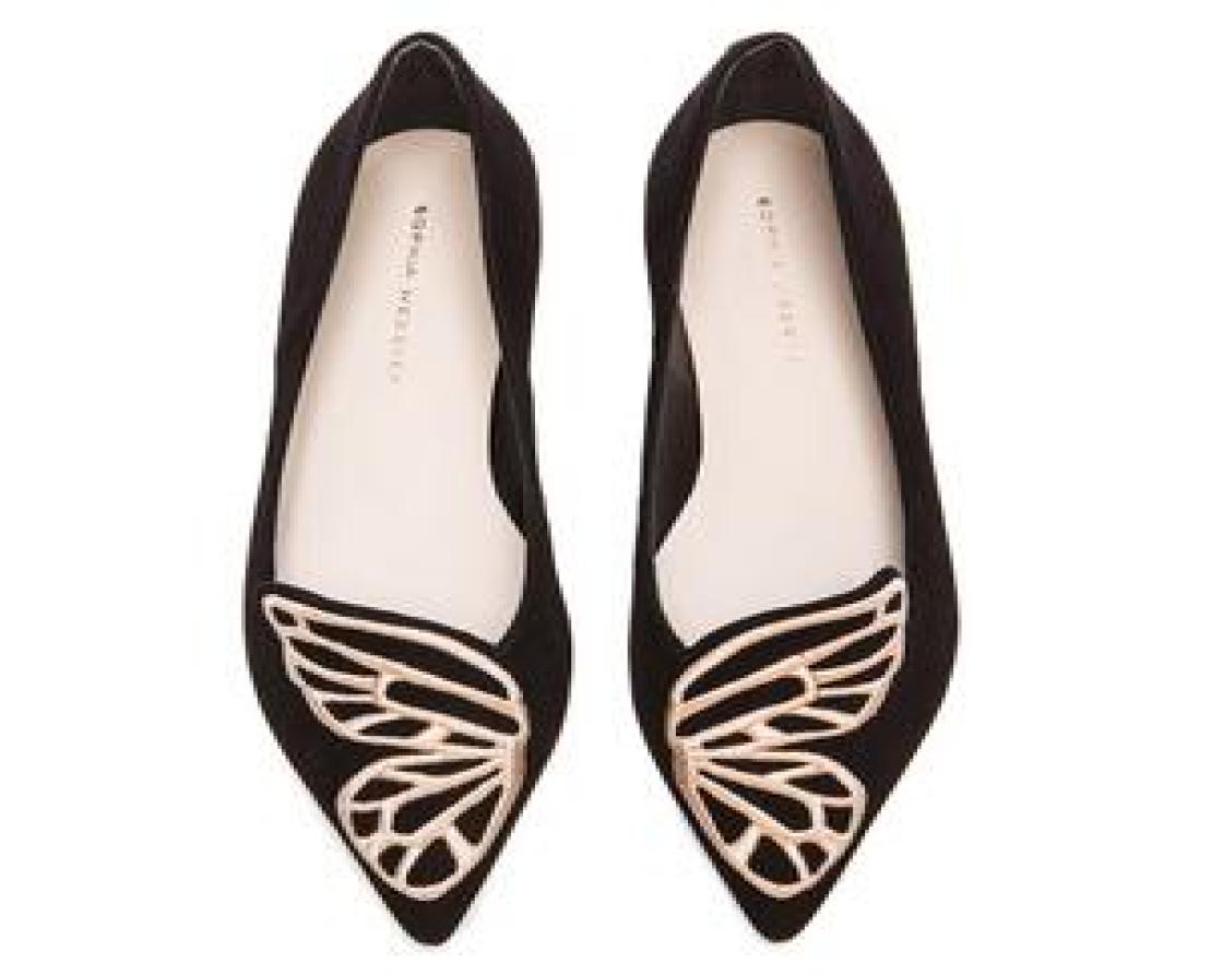 Sophia Webster Lady suede Leather Dress Shoes Butterfly Wings Embroidery Sharp Flat Shallow Women039s Single Shoes Size 34