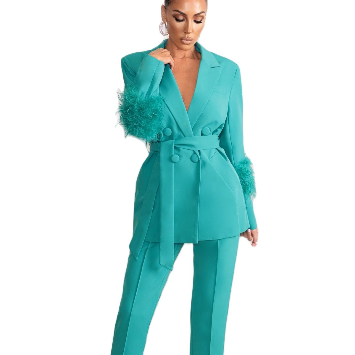Ostrich Feather Mother of the Bride Pants Suits Custom Made Ladies Women Formal Evening Party Blazer Wear Jacket 2 Pieces