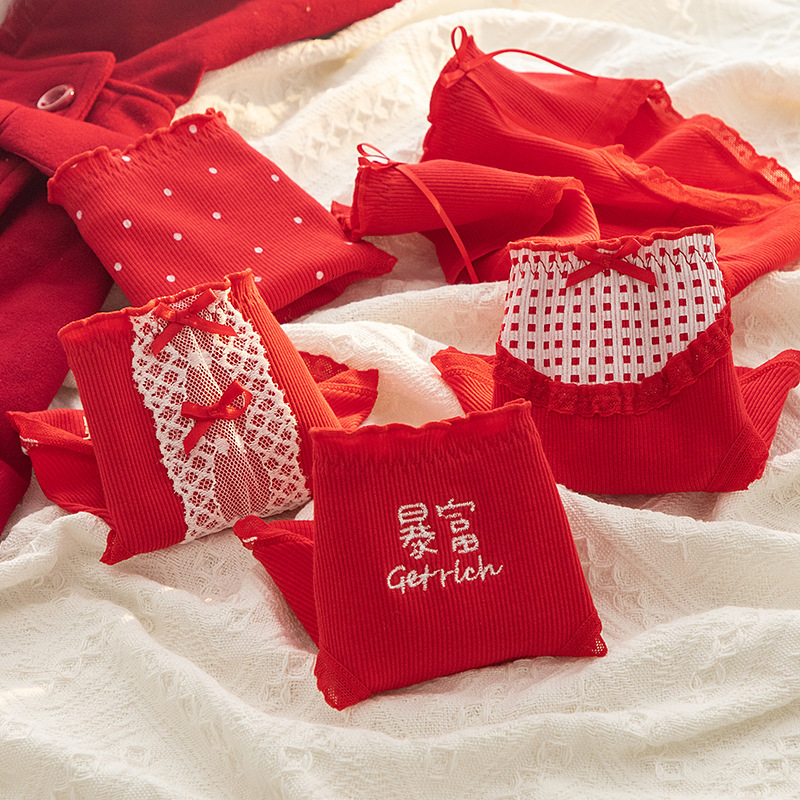 Women's Panties Winter 5Pcs/Lot Panties Women Mid Waist Cute Cotton Underwear Female's Year Red Panty Lingeries Girls Cartoon Student Briefs