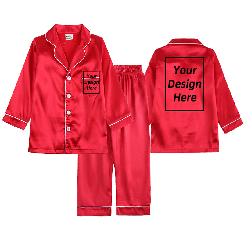 Pajamas 2Piece Red Satin Childrens Pajamas Set Boys and Girls Pure Silk Childrens Pajamas Kids Lounge Pjs 212T Christmas Clothing 230330