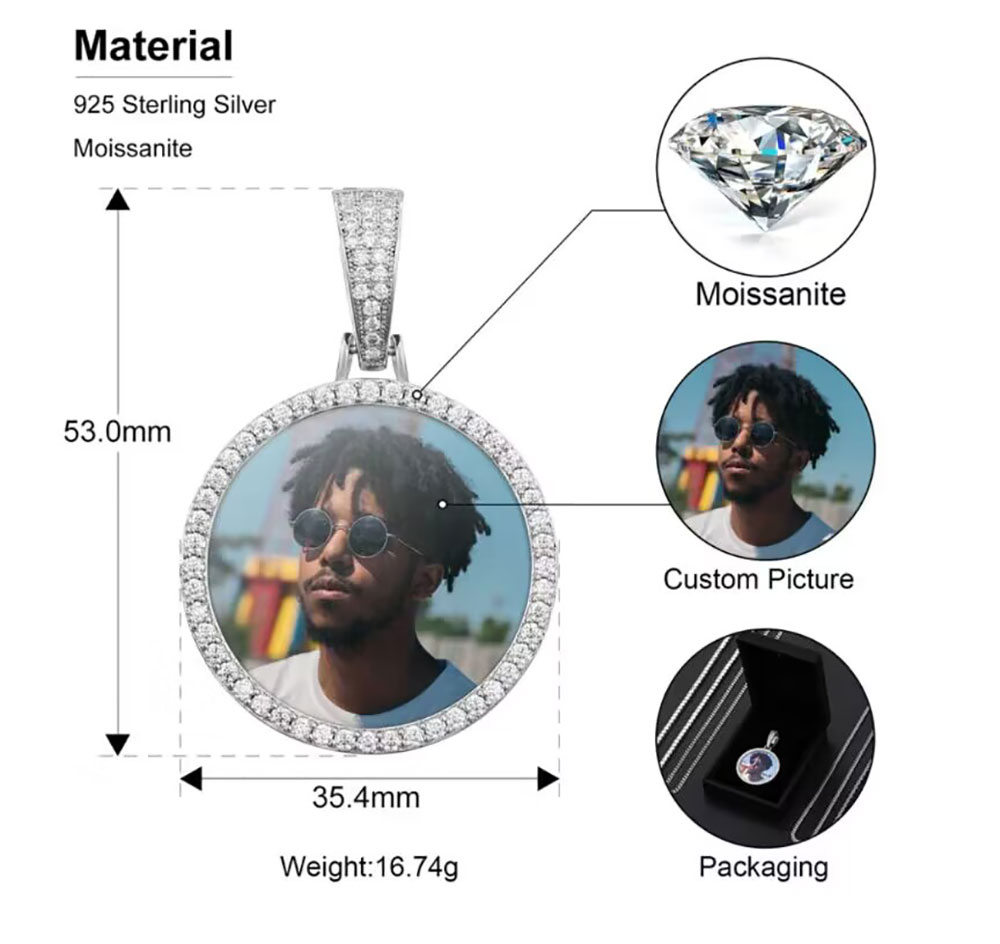 Men Women Custom Round Photo Medallions Pendant Necklace gifts Moissanite Dia Real Sterg Sier Hiphop Jewelry