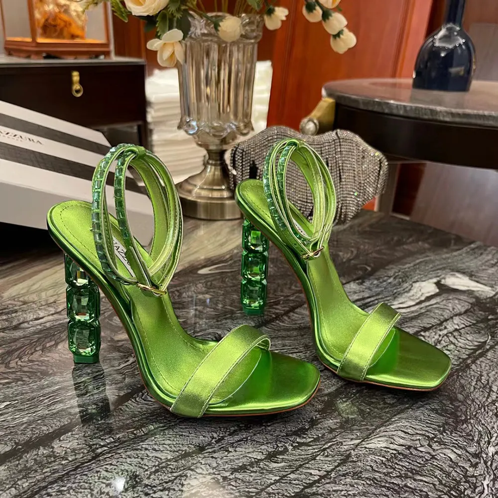 High heel sandals heel Crystal design satin uppers PROM party model Designer model factory model with shoebox, Green
High heel sandals heel Crystal design satin uppers PROM party model Designer model factory model with shoebox, Green