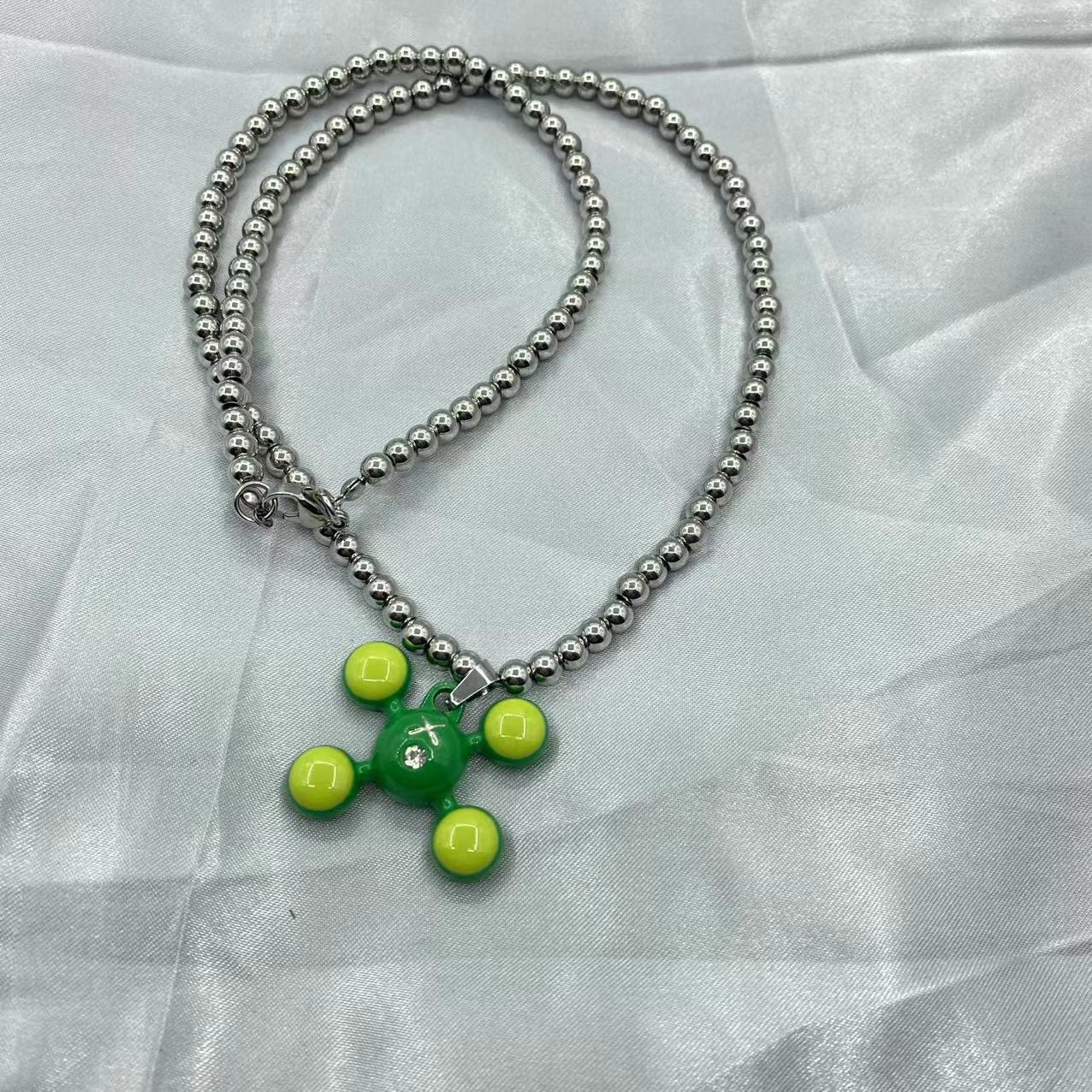 Chokers Fashion Stainless Steel Round Bead Chain Quadangle Ball Pendant For Men Women Personality Niche n Sense Necklace Gift 230331