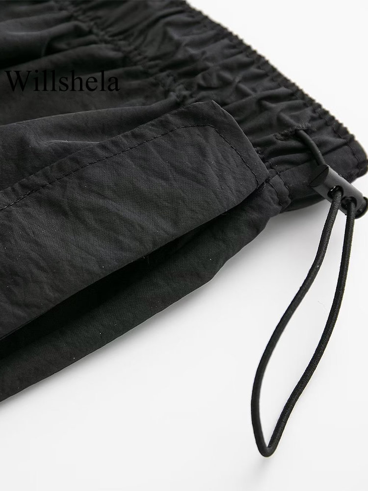 Women's Pants Capris Willshela Women's Fashion Solid Umbrella Cargo Pants Vintage Jogging Trousers High Elastic Waist Women's Fashion W