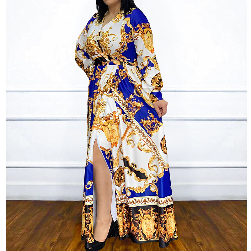 Plus size Dresses Autumn Female Clothing Personality Street VNeck Diamond Print Long Sleeve Loose Bandage Pullover Size FloorLength 230330