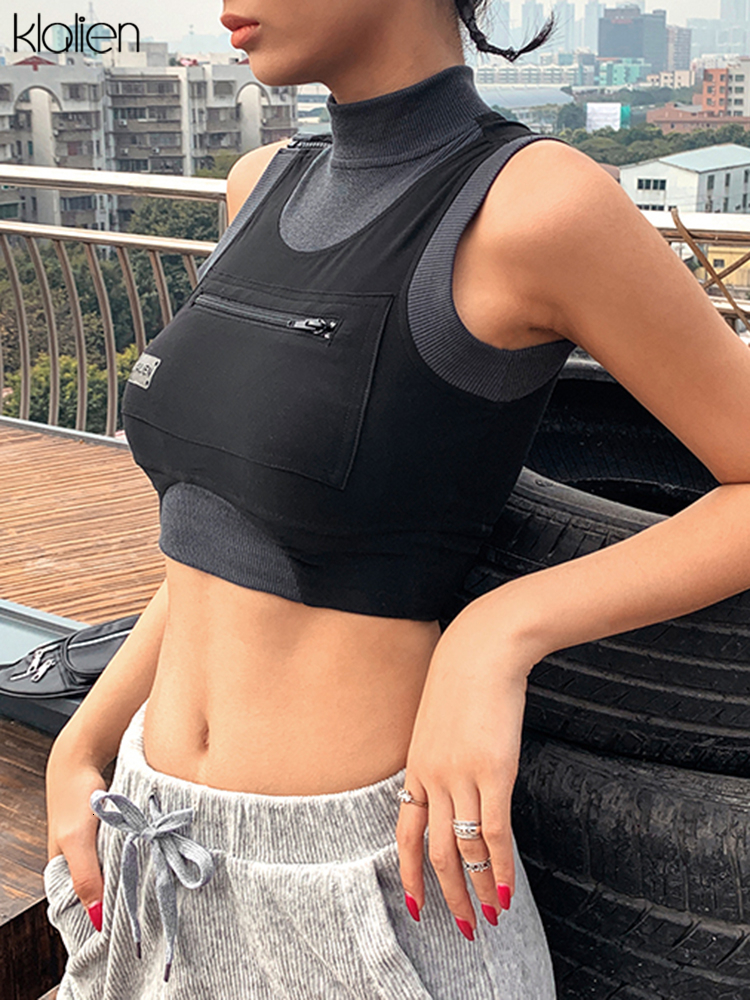 Women's Tanks Camis KLALIEN High Quality Vest Patchwork Stretch Harajuku Streetwear Crop Top Summer Elastic Casual Slim Sleeveless Camisole 23033