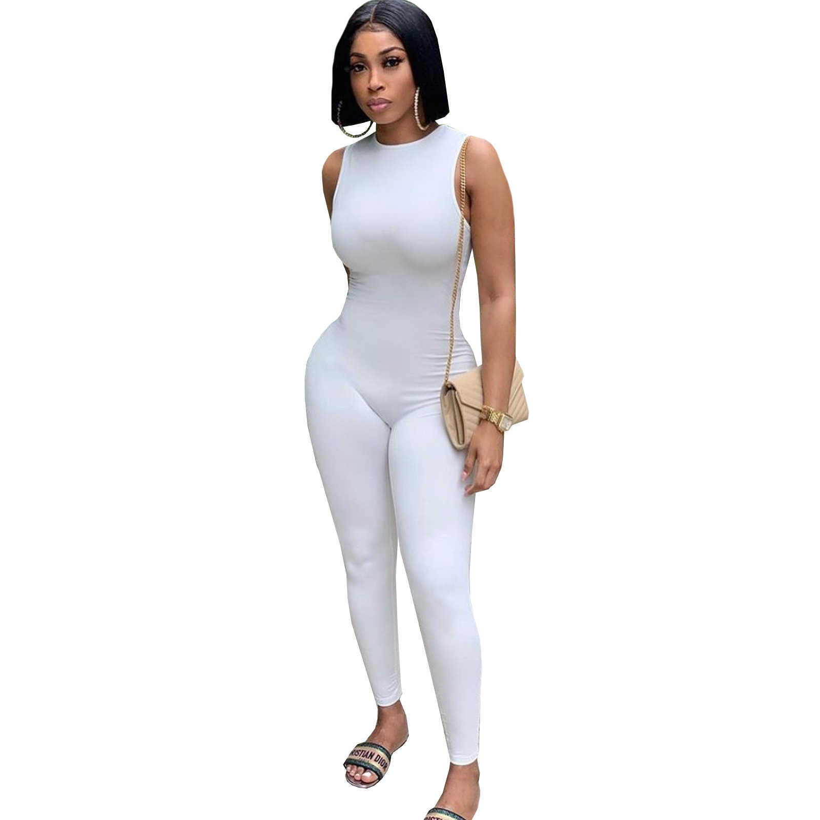 Women's Summer jumpsuits amp rompers New Fashion Solid Elastic Milk Silk Sleeveless Round Neck Sports Yoga Bodysuit