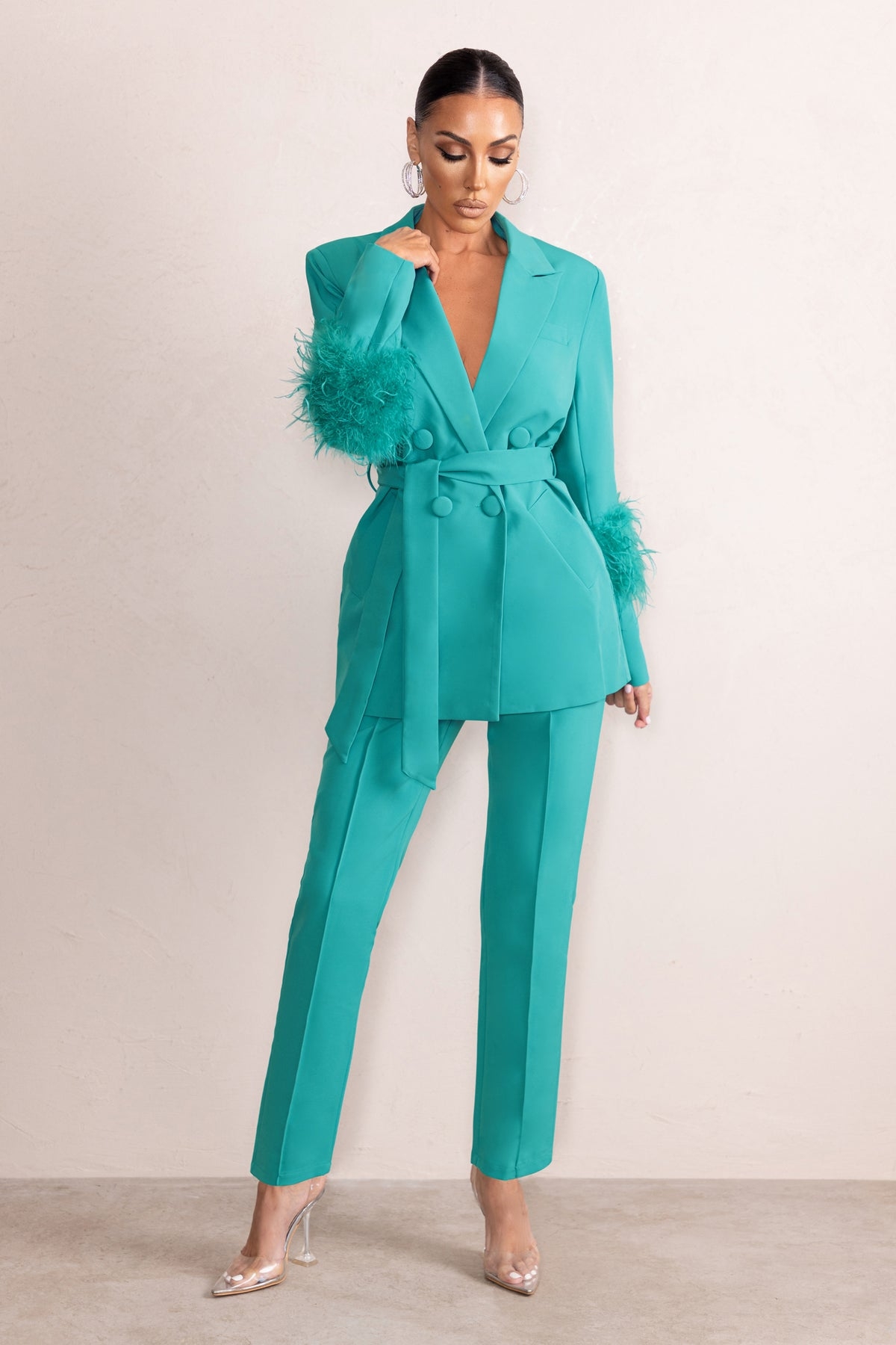 Ostrich Feather Mother of the Bride Pants Suits Custom Made Ladies Women Formal Evening Party Blazer Wear Jacket 2 Pieces