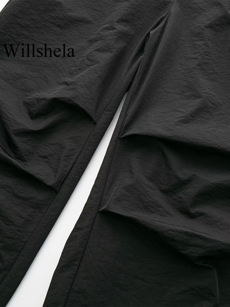 Women's Pants Capris Willshela Women's Fashion Solid Umbrella Cargo Pants Vintage Jogging Trousers High Elastic Waist Women's Fashion W