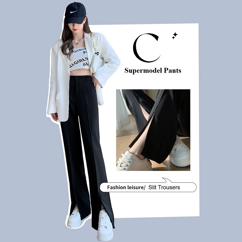 Capris Black Front Sewn Fashion Office Women's Long Straight Elastic High Waist Pencil Loose Pants Bodysuit 230331 Z260314