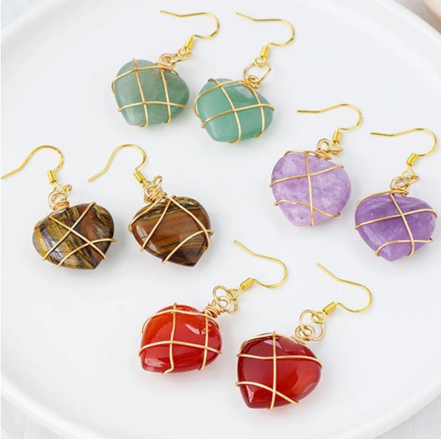 Reiki Natural Stone Charms Earrings Wire Wrapped Heart Pendant Red Agate Pink Quartz Purple Crystal Earrings for Women Jewelry
Reiki Natural Stone Charms Earrings Wire Wrapped Heart Pendant Red Agate Pink Quartz Purple Crystal Earrings for Women Jewelry