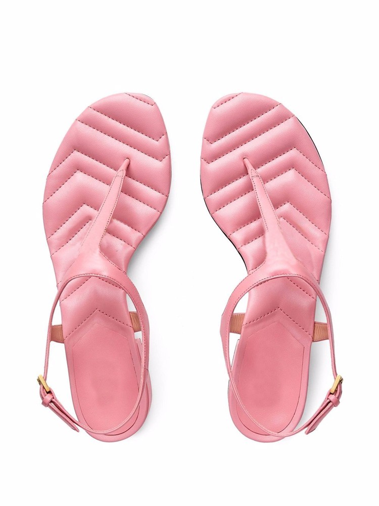 womens designer leather thong sandals Block-Heel Sandal fashion ruber slides with Goldtone hardware, Red