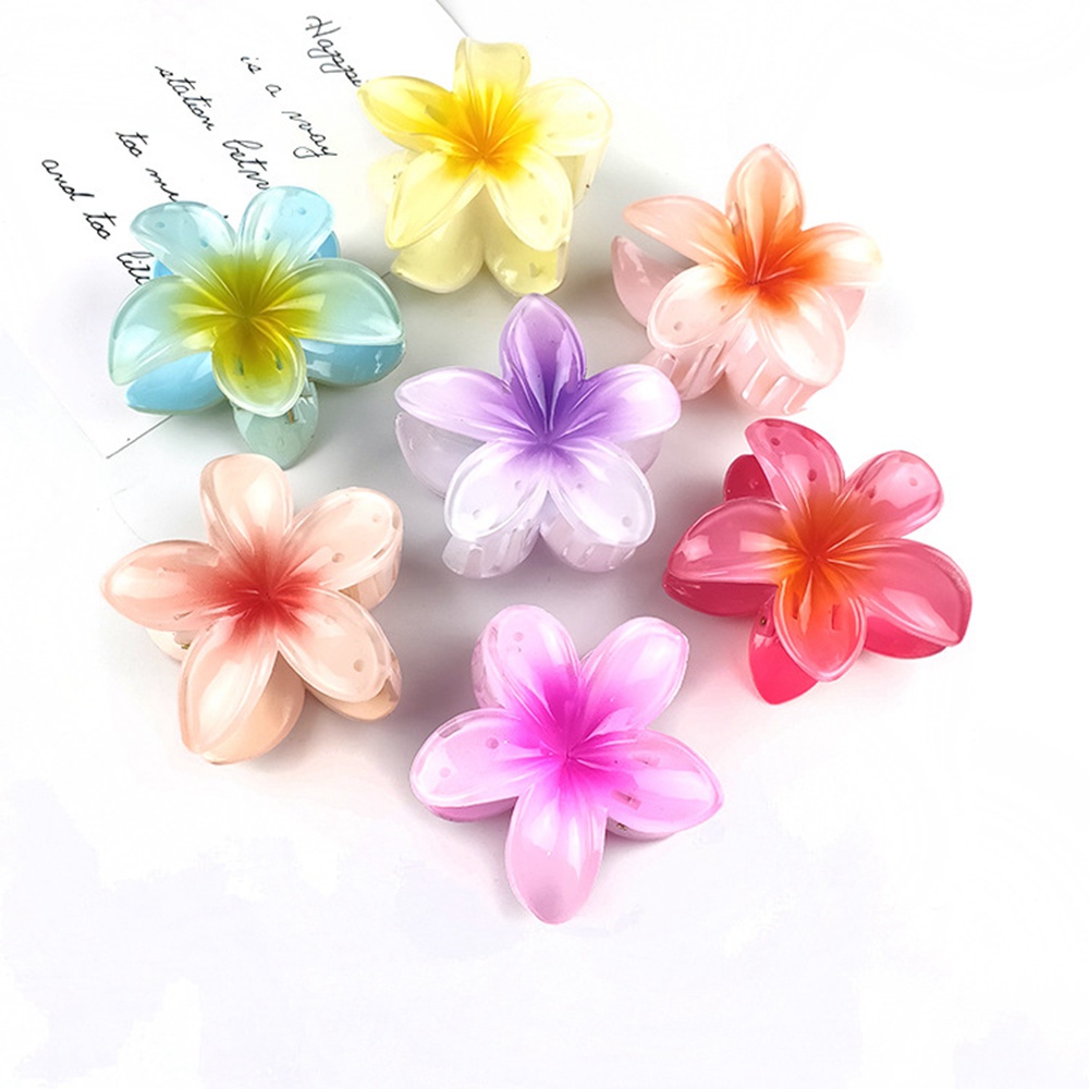 New Candy Gradient Color Flower Hair Clips Ribbon Girls Colorful Elegant Flower Shape Hair Claws Plastic Clip Hair Accessories S2028