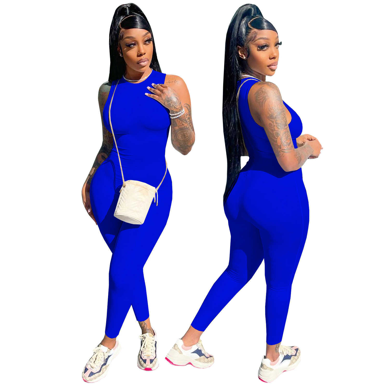 Women's Summer jumpsuits amp rompers New Fashion Solid Elastic Milk Silk Sleeveless Round Neck Sports Yoga Bodysuit