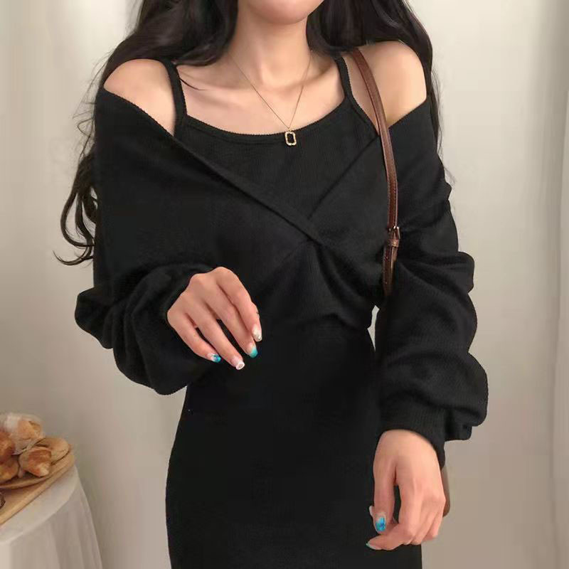 Casual Dresses French Elegant Suit Suspender Dress Long sleeve Solid color Party Sexy Bodycon Women's dress Autumn Winter Female dress Y2K 230331