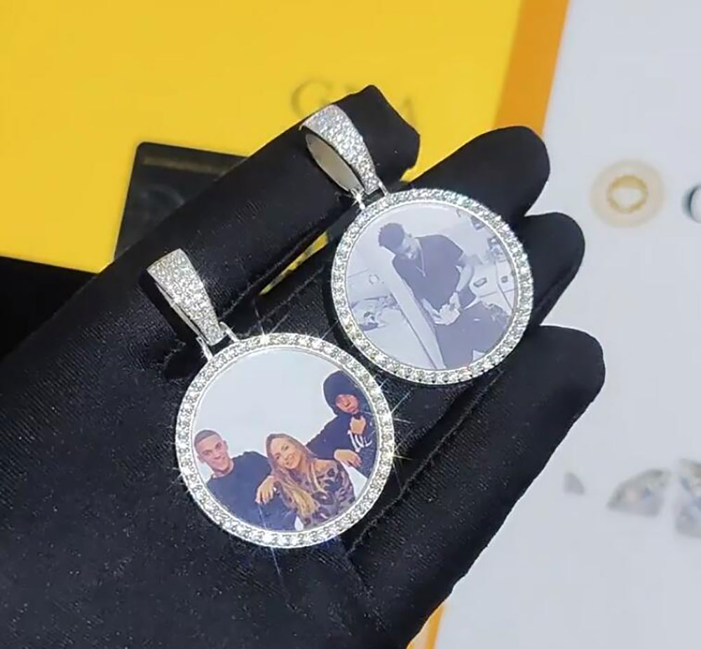 Men Women Custom Round Photo Medallions Pendant Necklace gifts Moissanite Dia Real Sterg Sier Hiphop Jewelry