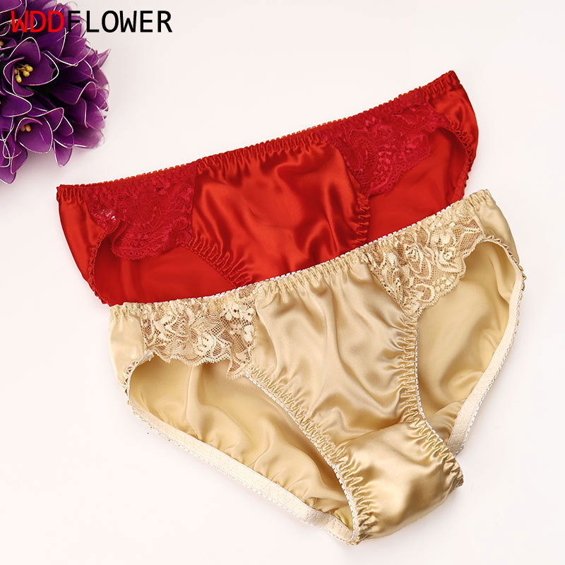 Women's Panties 5 PACK 100% Silk Women Panties Lace Briefs Low Waist Health Intimates Underwear Lingerie M-2XL MS003 230414