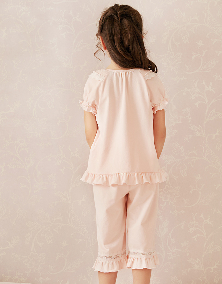 Pajamas 2 Color Summer Girls' Lolita Cotton Lace Pajama Set. Toddler Baby Short Sleeve Pajama Set Cute Pajamas. Children's Clothing 230331