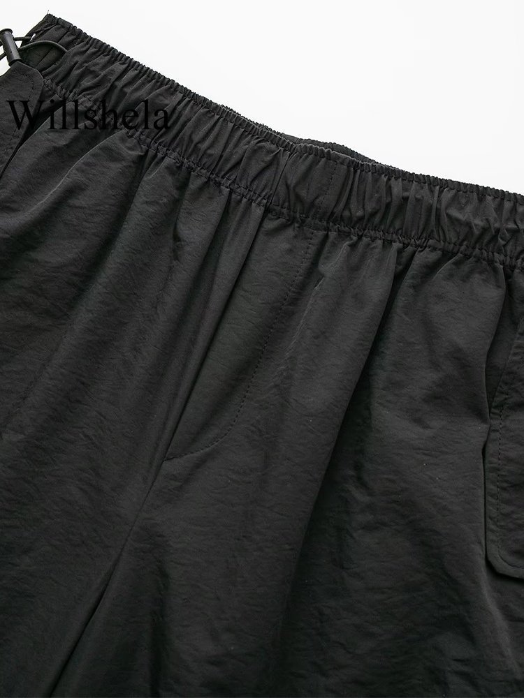 Women's Pants Capris Willshela Women's Fashion Solid Umbrella Cargo Pants Vintage Jogging Trousers High Elastic Waist Women's Fashion W