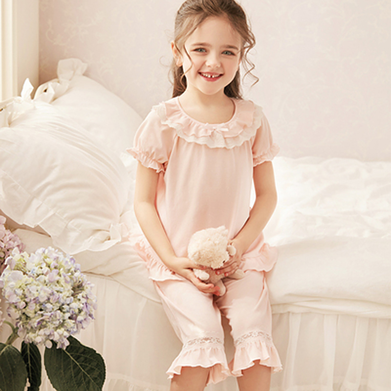 Pajamas 2 Color Summer Girls' Lolita Cotton Lace Pajama Set. Toddler Baby Short Sleeve Pajama Set Cute Pajamas. Children's Clothing 230331
