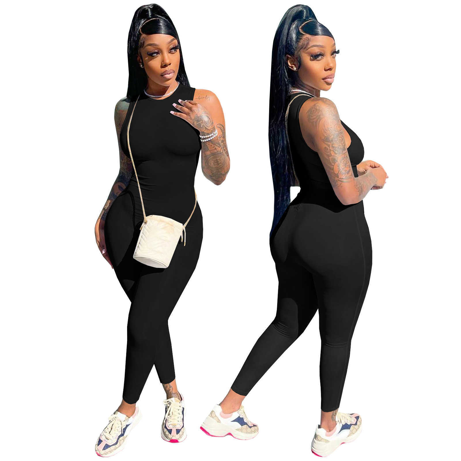 Women's Summer jumpsuits amp rompers New Fashion Solid Elastic Milk Silk Sleeveless Round Neck Sports Yoga Bodysuit