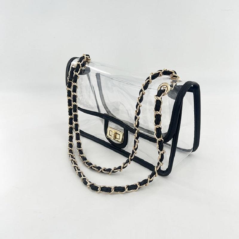 Evening Bags Women Fashion Clear Handbag Transparent Messenger Ladies Gold Chain Leather PVC Shoulder Bag Small Stadium Side For Girls