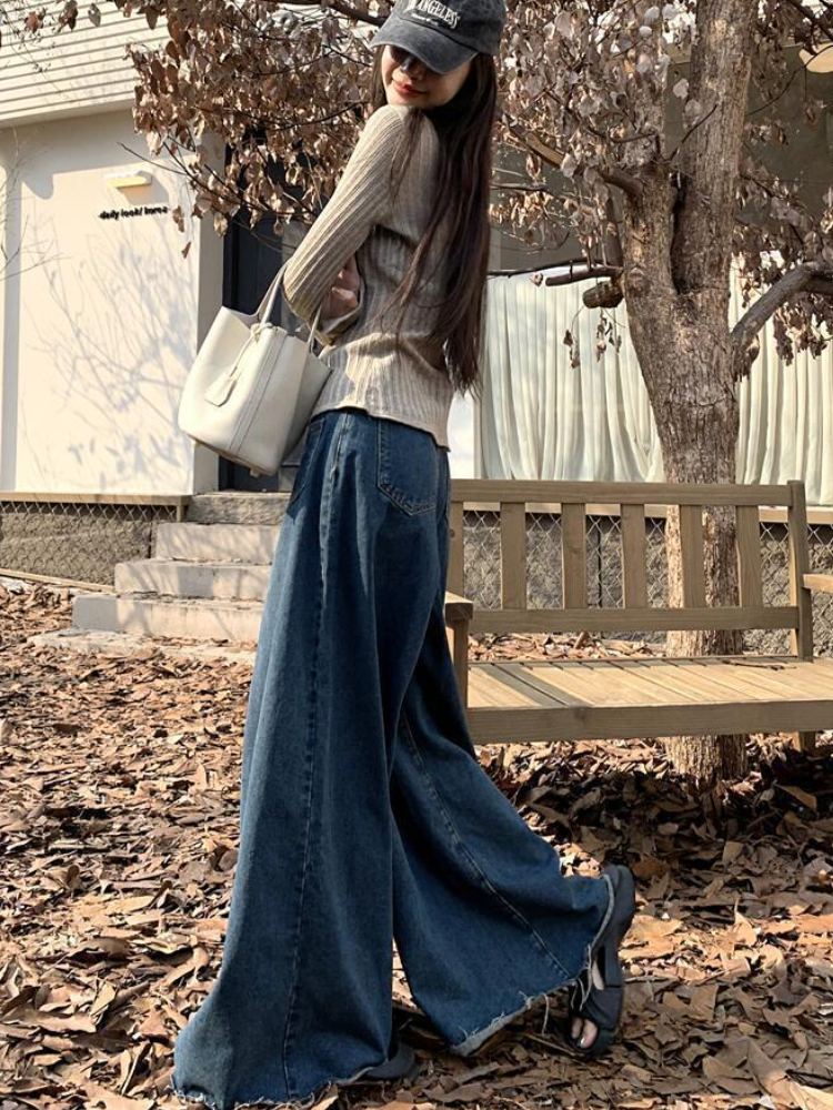 Women's Jeans S4XL Jean Vintage Loose High Waist Elegant Streetwear Chic Wide Leg Korean Style Fashion Allmatch Autumn Retro Blue 230330