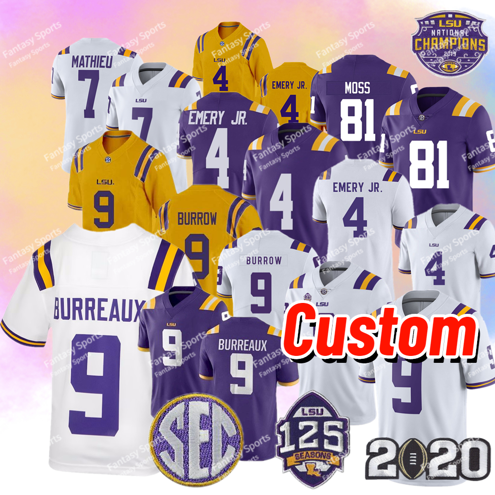 Custom LSU Tigers John Emery Jr. 4 Jersey White Abraham II Allen Baskerville Bordelon Brooks 9 Burrow Burreaux Damarius McGhee Moss Purple Football Jerseys Mens Kids, Purple+125th patch
Custom LSU Tigers John Emery Jr. 4 Jersey White Abraham II Allen Baskerville Bordelon Brooks 9 Burrow Burreaux Damarius McGhee Moss Purple Football Jerseys Mens Kids, Purple+125th patch