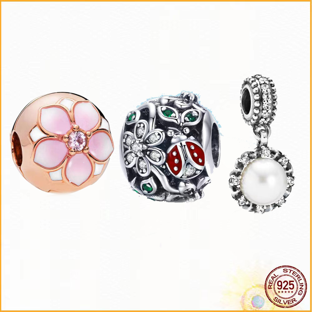 925 Sterling Silver Flower Jewelry Charms Is Suitable For Classic Bracelet Ladies Beautiful Gift Jewelry Fashion Accessories Free Wholesale Freight