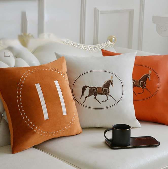 home decor pillow case Simple Light Designer Model Orange Sofa Soft Leather High-End Embroidered Waistcoat Cushion Cover Hotel without Core w250507
