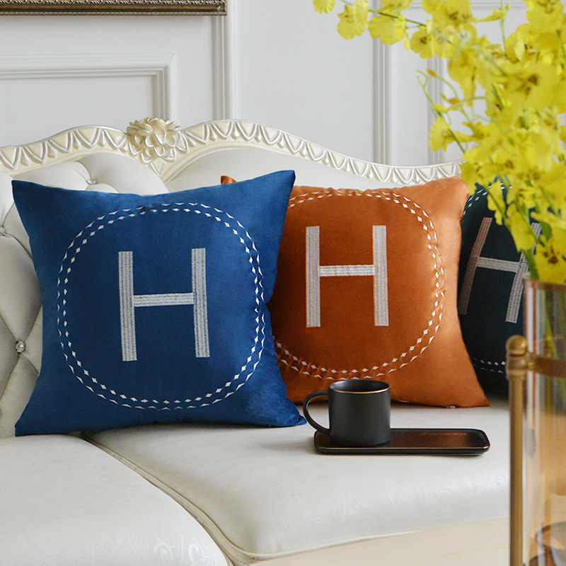 home decor pillow case Simple Light Designer Model Orange Sofa Soft Leather High-End Embroidered Waistcoat Cushion Cover Hotel without Core w250507