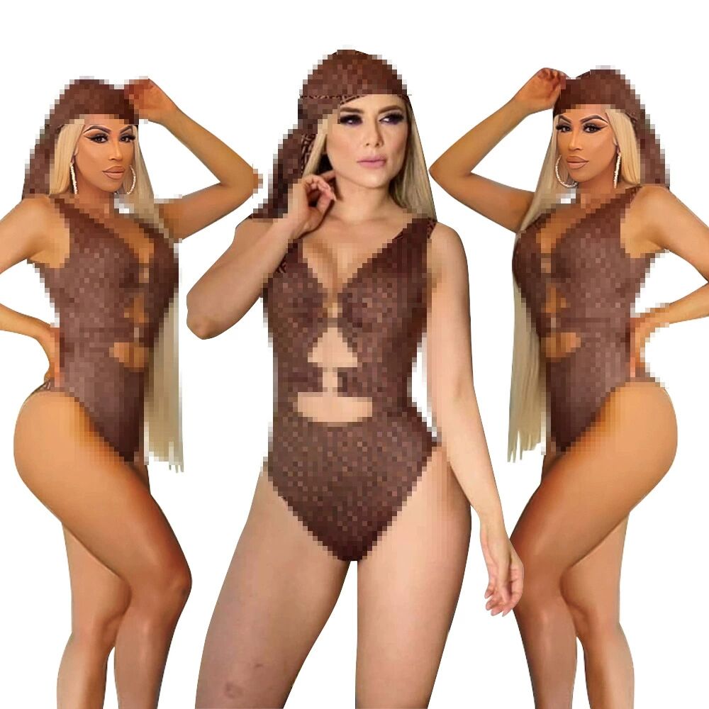 Women's Swimwear DD9995 Printed Sexy Women's One Piece Swimwear with Headband, Brown
Women's Swimwear DD9995 Printed Sexy Women's One Piece Swimwear with Headband, Brown