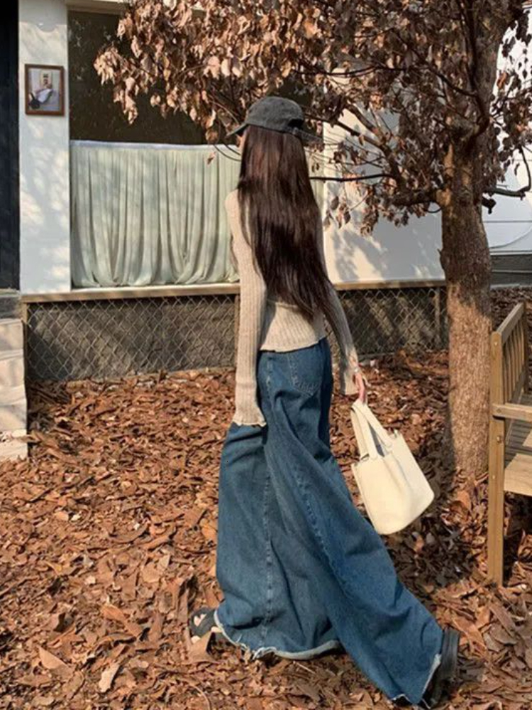 Women's Jeans S4XL Jean Vintage Loose High Waist Elegant Streetwear Chic Wide Leg Korean Style Fashion Allmatch Autumn Retro Blue 230330