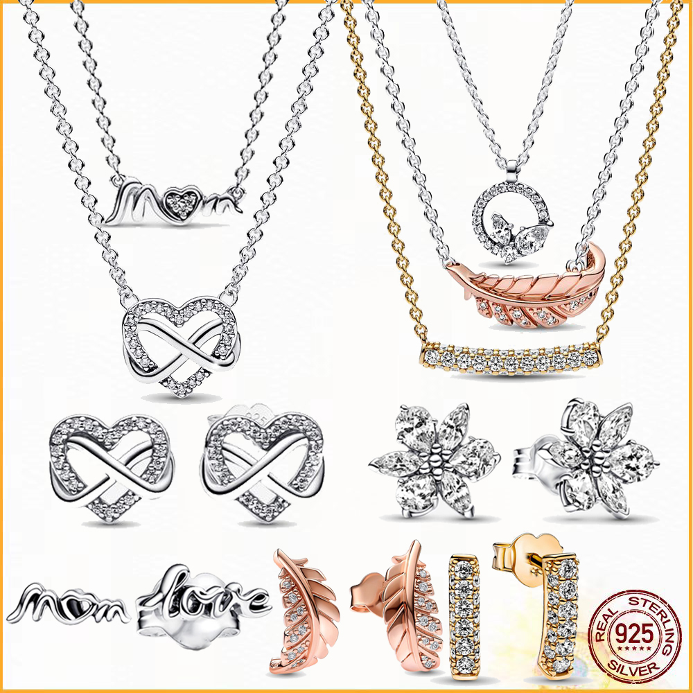 Shiny Herbarium Round Necklace Earring Set 925 Sterling Silver Fit Women Anniversary Birthday Gift