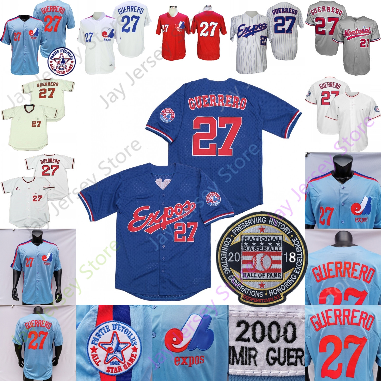 Montreal Expos Jersey Vladimir Guerrero Hall Of Fame Patch 2000 Blue Red Mesh Grey White Pinstripe Pullover Button Fans