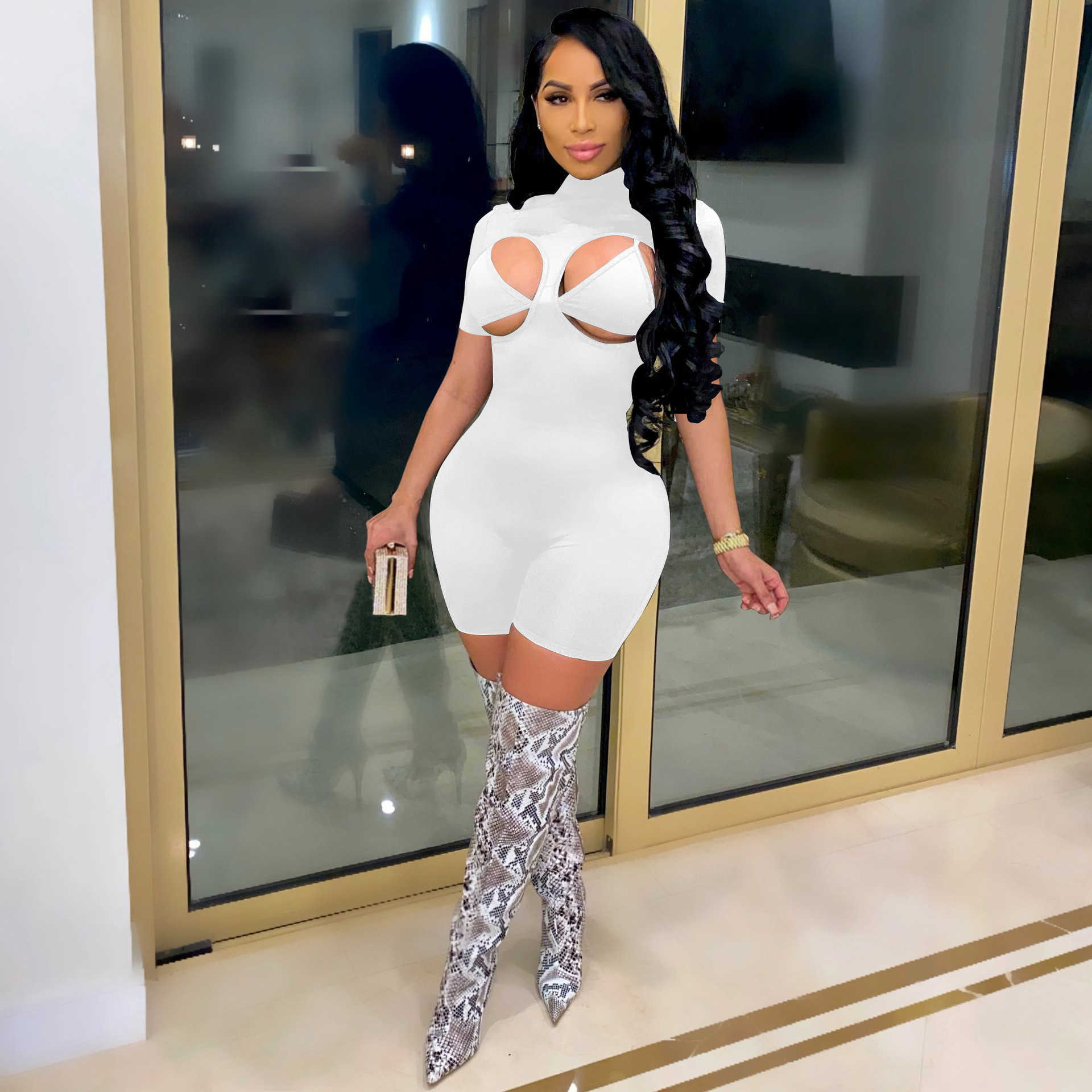 Designer women's spring/summer jumpsuit short sleeved tight underwear round neck high collar wearing short sleeved Jumpsuit