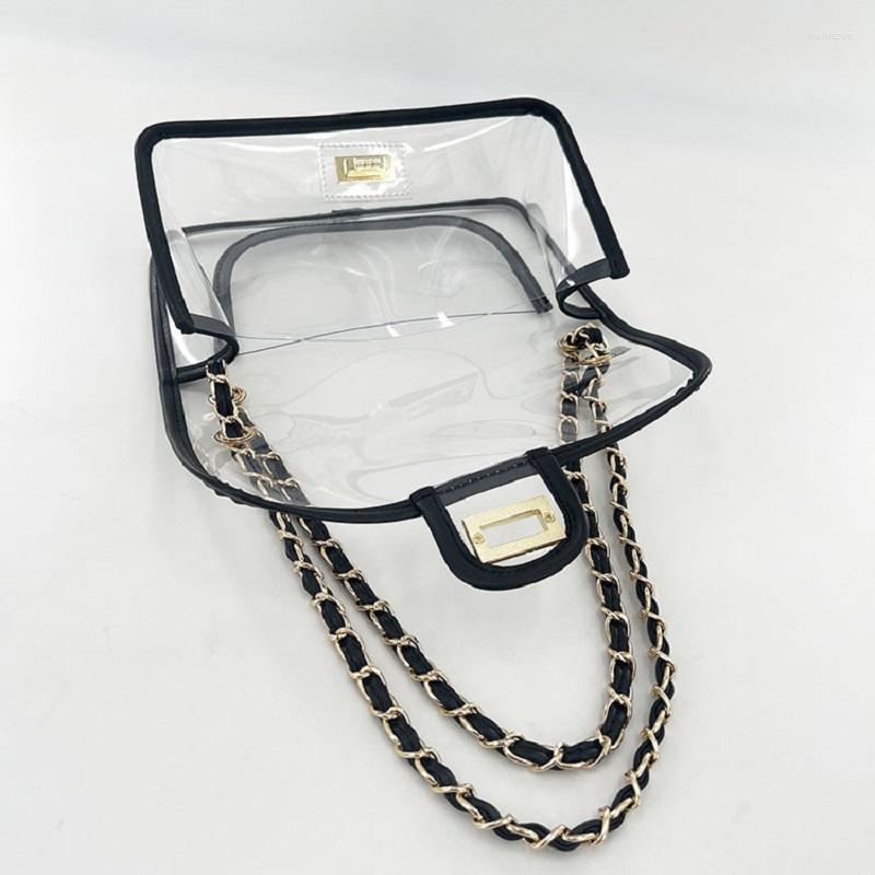 Evening Bags Women Fashion Clear Handbag Transparent Messenger Ladies Gold Chain Leather PVC Shoulder Bag Small Stadium Side For Girls