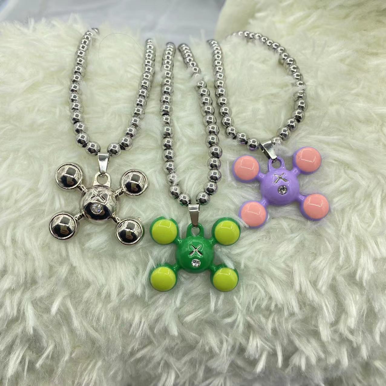 Chokers Fashion Stainless Steel Round Bead Chain Quadangle Ball Pendant For Men Women Personality Niche n Sense Necklace Gift 230331
