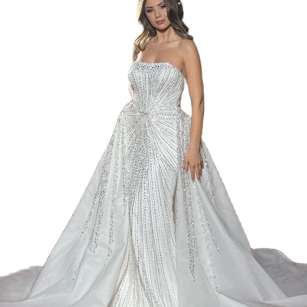 Princess Diamonds Wedding Dress Full Beads Strapless Bridal Gowns Vestido Novia Detachable Train Robe De Mariee