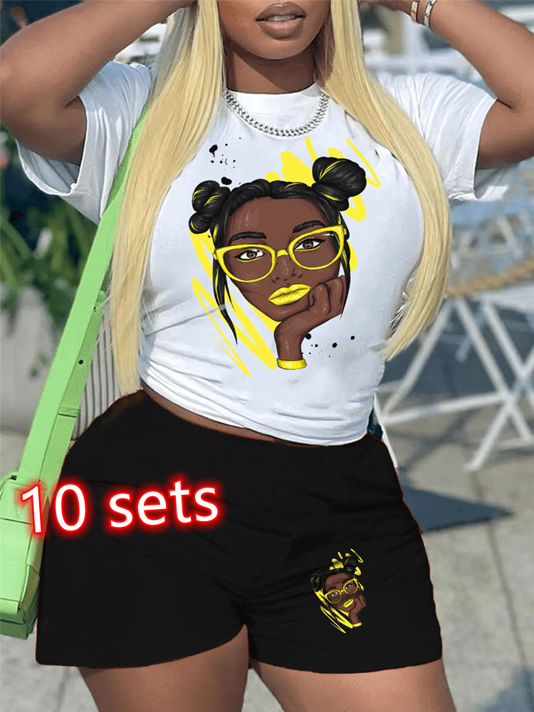 Designer Summer Outfits Women Tracksuits Plus size 3XL 4XL 5XLTwo Pieces Set Short Sleeve White T-shirt AND Shorts Matching Sportswear jogger Suits Wh